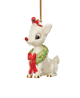 Lenox Rudolph and Cardinal Friend Ornament