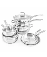 BergHOFF Belly Shape 12pc 18/10 Stainless Steel Cookware Set, Glass Lids