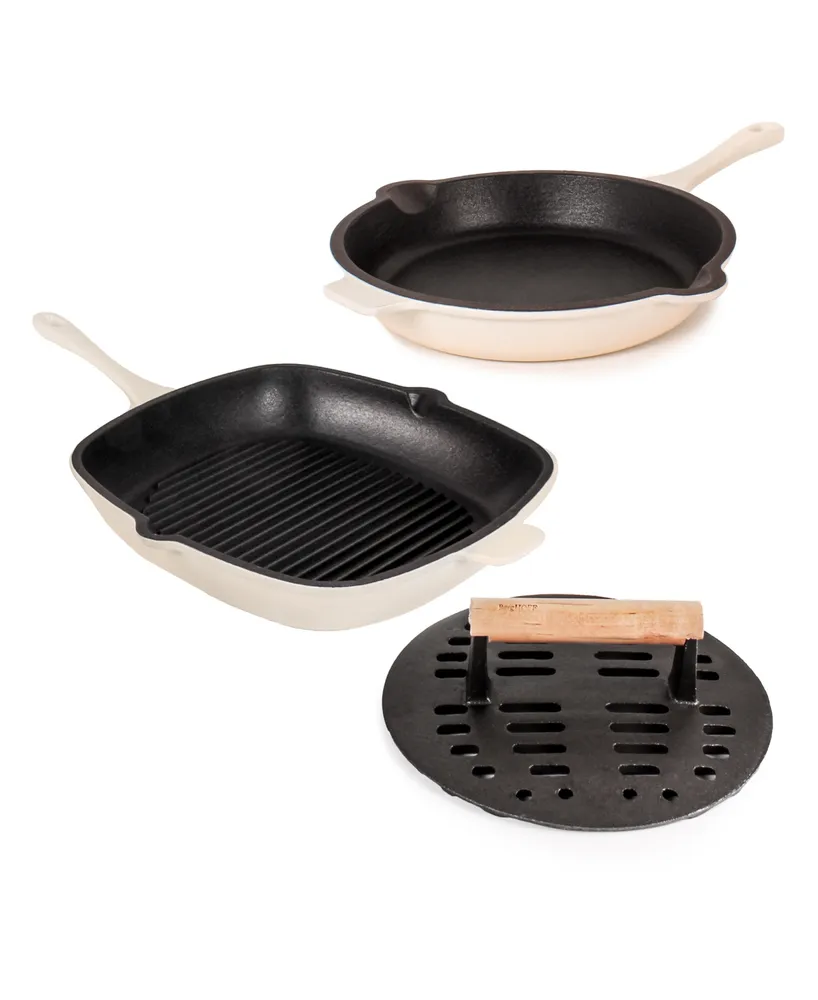 BergHOFF Neo Enameled Cast Iron 3 Piece 10" Fry Pan, 11" Grill Pan