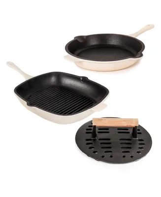 BergHOFF Neo Enameled Cast Iron 3 Piece 10" Fry Pan, 11" Grill Pan