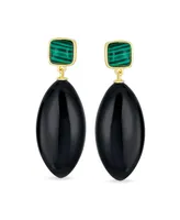 Bling Jewelry Unique Linear Malachite Black Natural Onyx Rhombus Shape Square Multi- Party Dangling Earrings For Women in Gold Plated