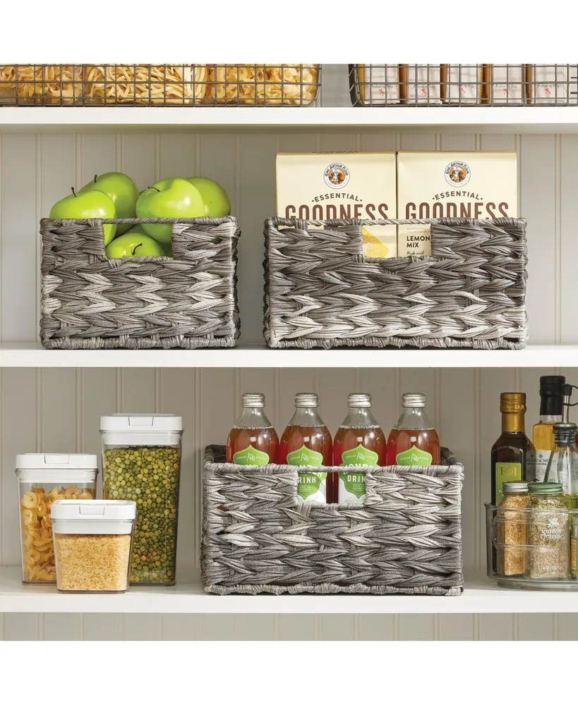 mDesign Woven Plastic Kitchen Pantry Storage Bin Basket, Medium - 6 Pack - Gray Ombre