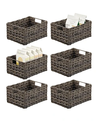 mDesign Woven Farmhouse Pantry Food Storage Bin Basket Box, Small - 6 Pack, Dark Brown