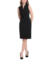 London Times Women's Sleeveless Shoulder-Pleat Sheath Dress