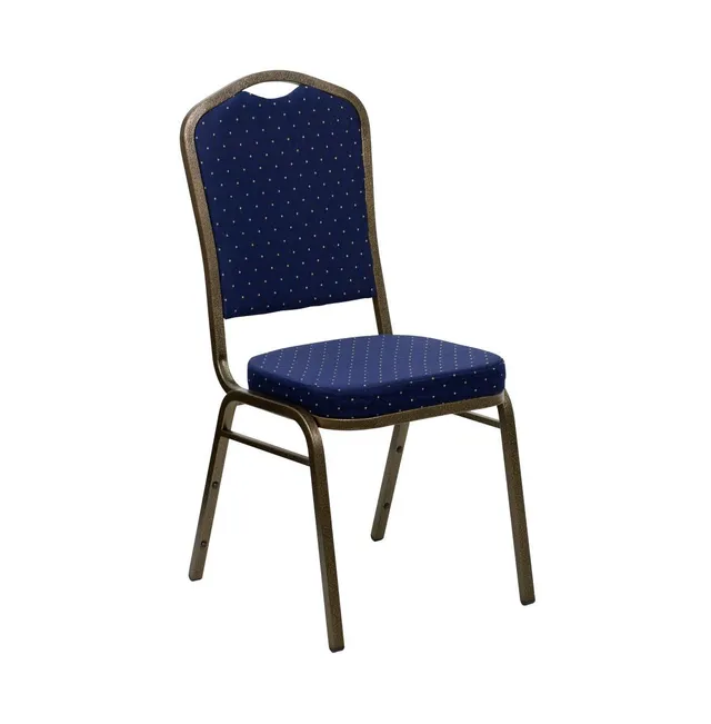 EMMA + OLIVER Crown Back Banquet Chair, Beige Patterned Fabric/Gold Frame