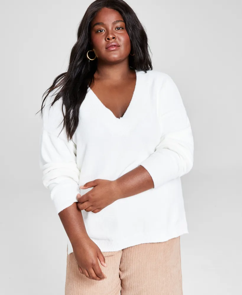 And Now This Trendy Plus Size V-Neck Drop-Shoulder Sweater