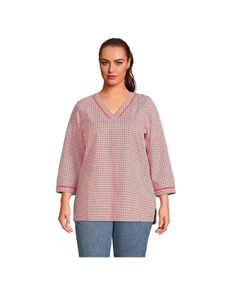 Lands' End Plus Rayon 3/4 Sleeve V Neck Tunic Top