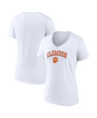Women's Fanatics White Clemson Tigers Evergreen Campus V-Neck T-shirt