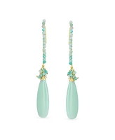 Bling Jewelry Boho Wire Wrap Cluster Bead Accent Elongated Fish Hook Soft Mint Light Green Natural Amazonite Long Teardrop Chandelier Dangle Earrings