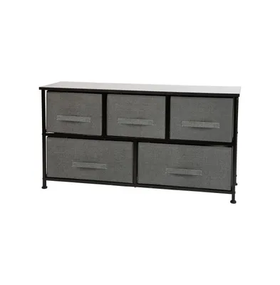 Emma+Oliver 5 Drawer Storage Chest With Wood Top & Dark Fabric Pull Drawers