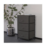 3 Drawer Vertical Storage Dresser With Wood Top & Fabric Pull Drawers