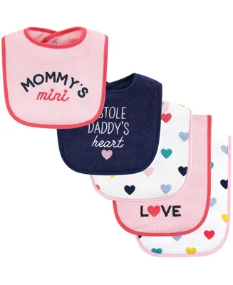 Hudson Baby Infant Girl Cotton Terry Bib and Burp Cloth Set, Bold Mom Dad, One Size