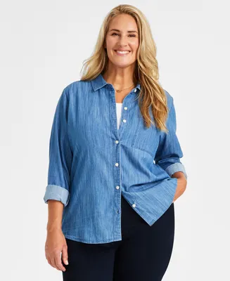Style & Co Plus Size Perfect Chambray Shirt, Created for Macy's
