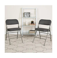 2 Pack Premium Curved Triple Braced & Hinged Fabric Upholstered Metal Folding Chair