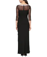 Alex Evenings Women's Embellished-Neck Side-Ruched Illusion Dress