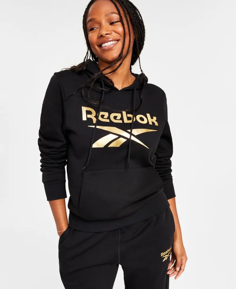Reebok Women's Metallic Foil Logo Pullover Fleece Hoodie, A Macy's Exclusive