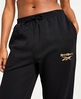 Reebok Women's Metallic Foil Logo Fleece Jogger Sweatpants, A Macy's Exclusive