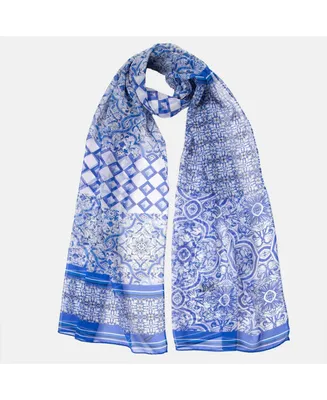 Miramar - Long Sheer Silk Scarf for Women - Blue
