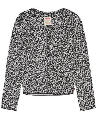Levi's Big Girls Long Sleeve Scoop Neck Floral Ribbed Top