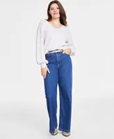 On 34th Women's V-Neck Pointelle-Sleeve Sweater, Created for Macy's