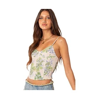 Women's Garden Party Printed Mesh Corset Top - Green-and