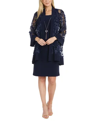 R & M Richards Women's 2-Pc. 3D Floral-Embroidered Jacket & Necklace Dress