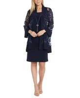 R & M Richards Women's 2-Pc. 3D Floral-Embroidered Jacket Necklace Dress