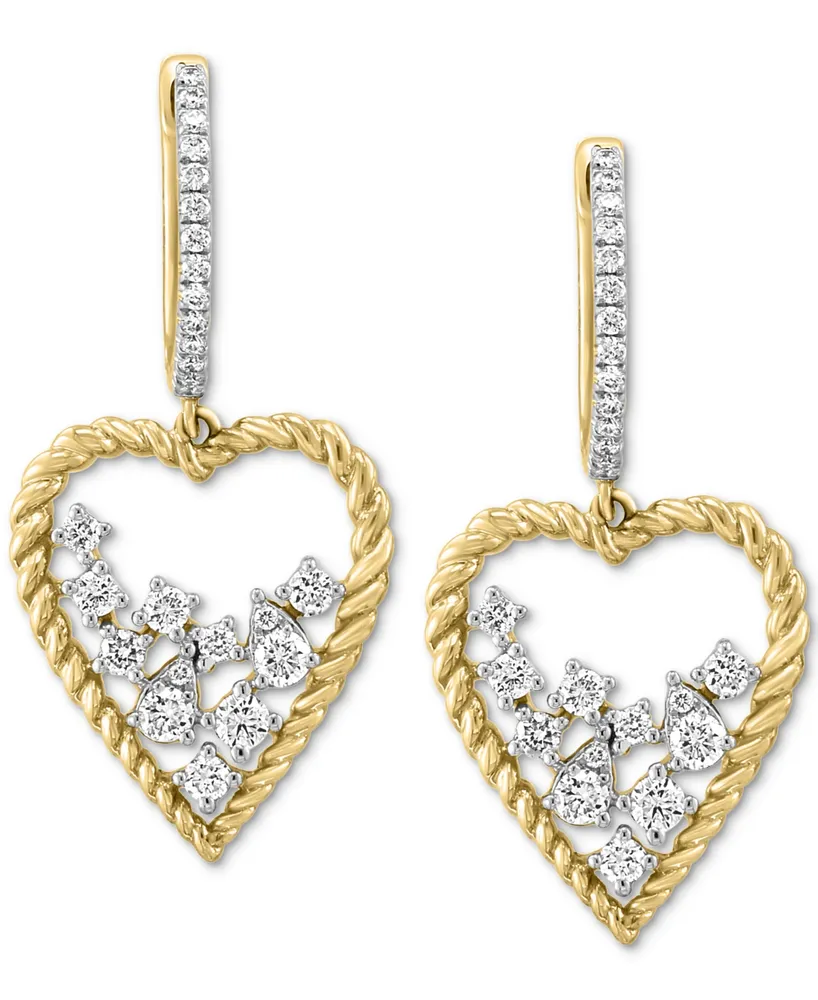 Effy Diamond Scattered Cluster Heart Drop Earrings (1/2 ct. t.w.) in 14k Gold