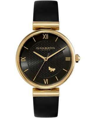 Olivia Burton Women's Mini Bee Black Leather Strap Watch 36mm