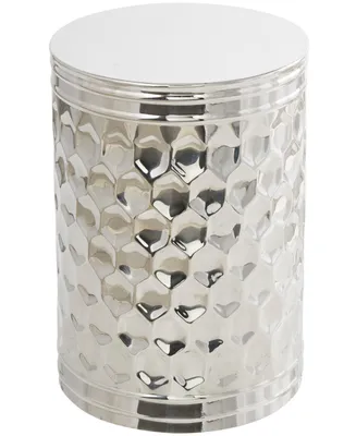 Rosemary Lane 18" Stainless Steel Drum Geometric with Hexagon Patterned Exterior Accent Table