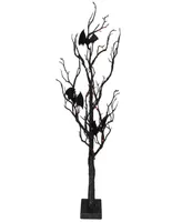 26.5" Black Glittered Battery Operated Led Tabletop Halloween Tree with Bats and Lights