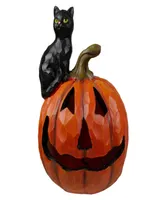 10" Led Lighted Jack-o'-Lantern and Cat Tabletop Halloween Figure