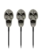 Set of 3 Skull Stakes Outdoor Yard Halloween Decorations