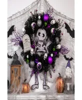 Spooky Skeleton Pine Halloween Wreath, 24" Unlit