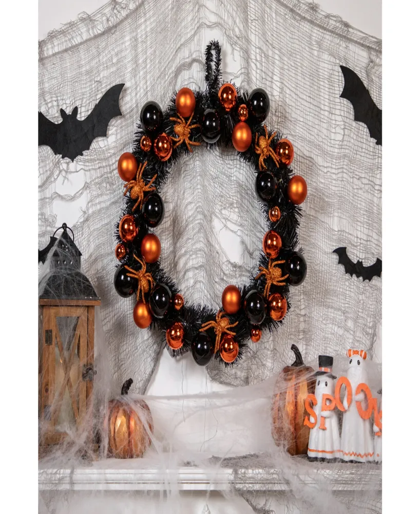 Spiders and Ornaments Halloween Wreath, 18" Unlit