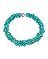 Bling Jewelry Large Natural Stones Cluster Multi Strand Collar Necklace & Stretch Bracelet Set