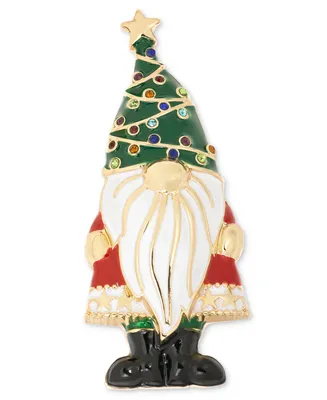 Holiday Lane Gold-Tone Multicolor Pave Tree Gnome Pin, Created for Macy's