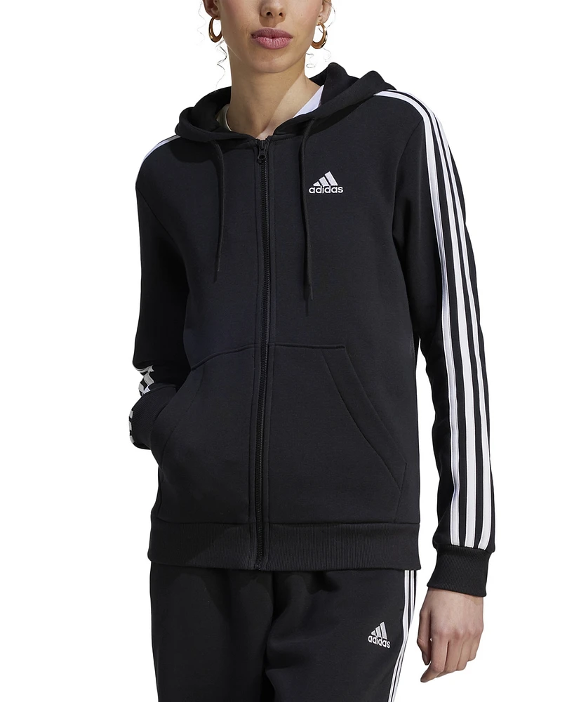 adidas Women's 3-Stripe Cotton Fleece Full-Zip Hoodie Sweatshirt