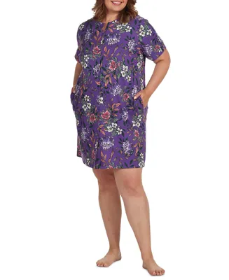 Miss Elaine Plus Size Floral Short-Sleeve Gripper Robe