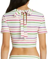 Kate Spade New York Women's Striped Tie Short-Sleeve Rash Guard