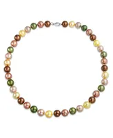 Bling Jewelry Classic Smooth Golden Pink Brown Green Multicolor Hand Knotted Simulated Pearl Strand Necklace 10MM 18 Inch
