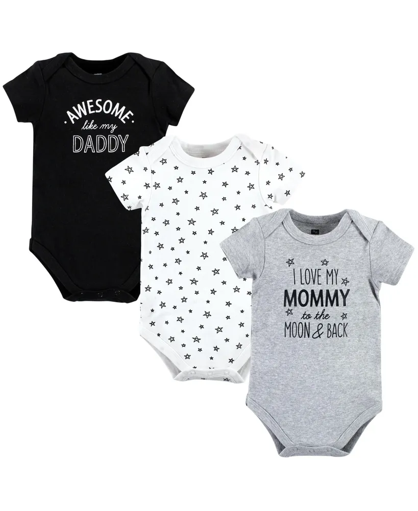 Hudson Baby Boys Cotton Bodysuits, Mom Dad Moon Back, 3-Pack