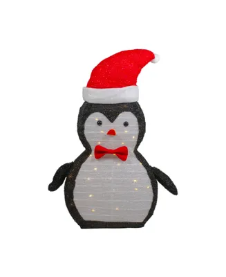 28" Led Lighted Tinsel Penguin in Santa Hat Outdoor Christmas Decoration