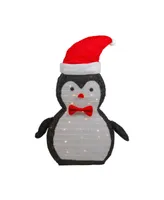 28" Led Lighted Tinsel Penguin in Santa Hat Outdoor Christmas Decoration