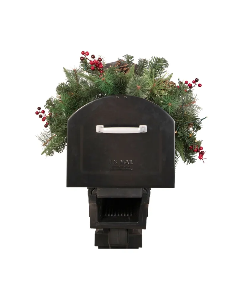 36" Pre-Lit Decorated Pine Cone and Berries Artificial Christmas Mailbox Swag