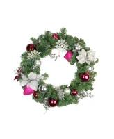 Poinsettia and Eucalyptus Artificial Christmas Wreath - 24" Unlit