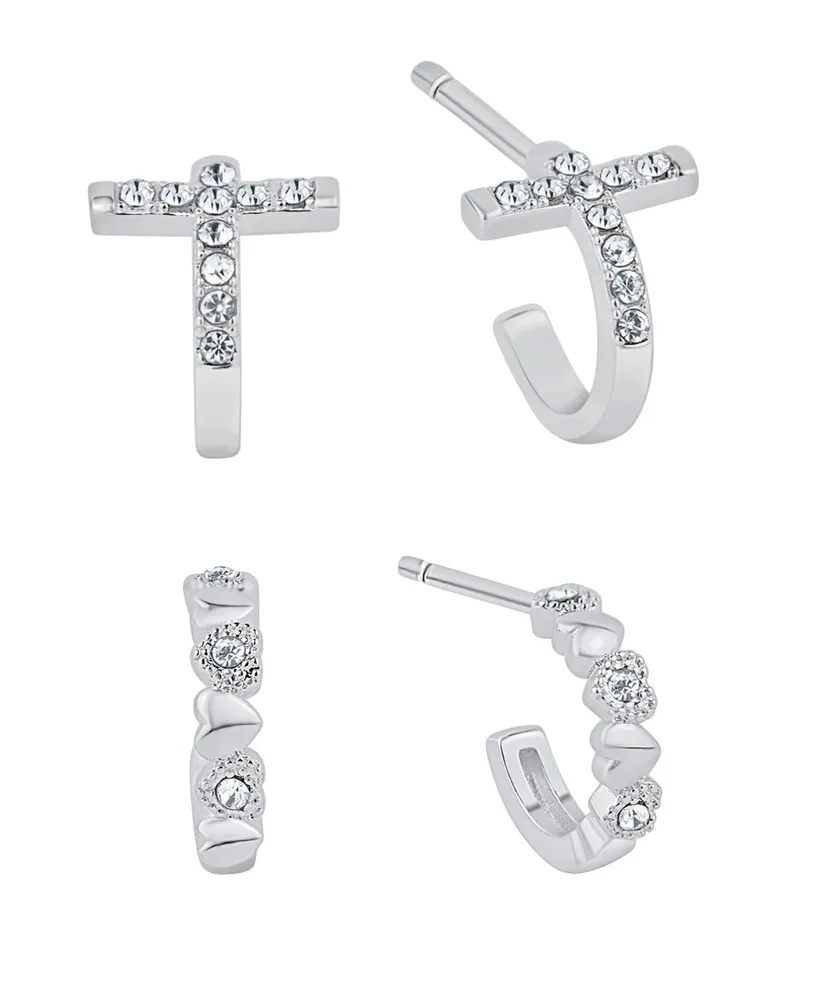 And Now This Crystal Heart And Cross Hoop Earring Set