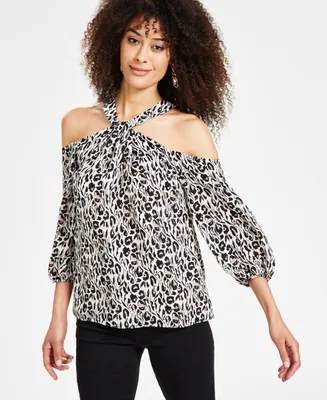 I.n.c. International Concepts Women's Printed Cold-Shoulder Blouse, Created for Macy's