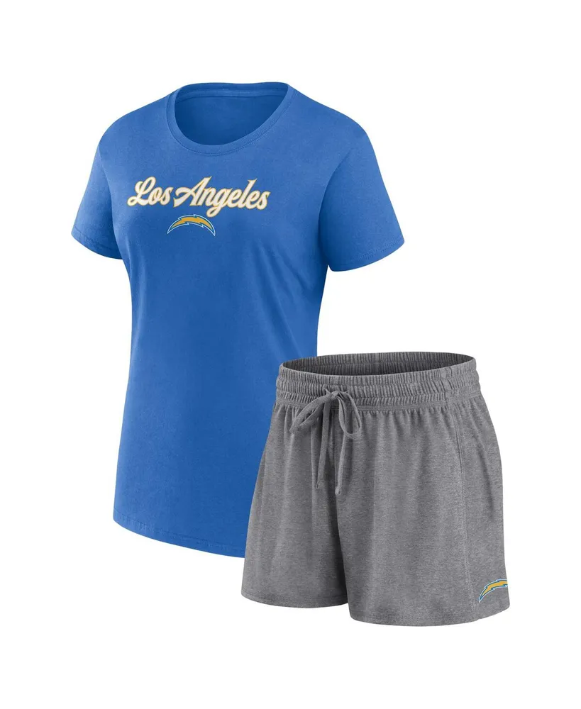 Women's Fanatics Powder Blue, Heather Charcoal Los Angeles Chargers Script T-shirt and Shorts Lounge Set