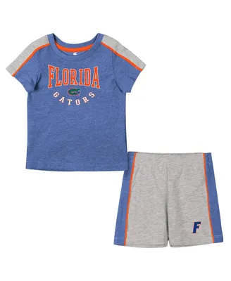 Infant Boys and Girls Colosseum Royal, Heather Gray Florida Gators Norman T-shirt Shorts Set